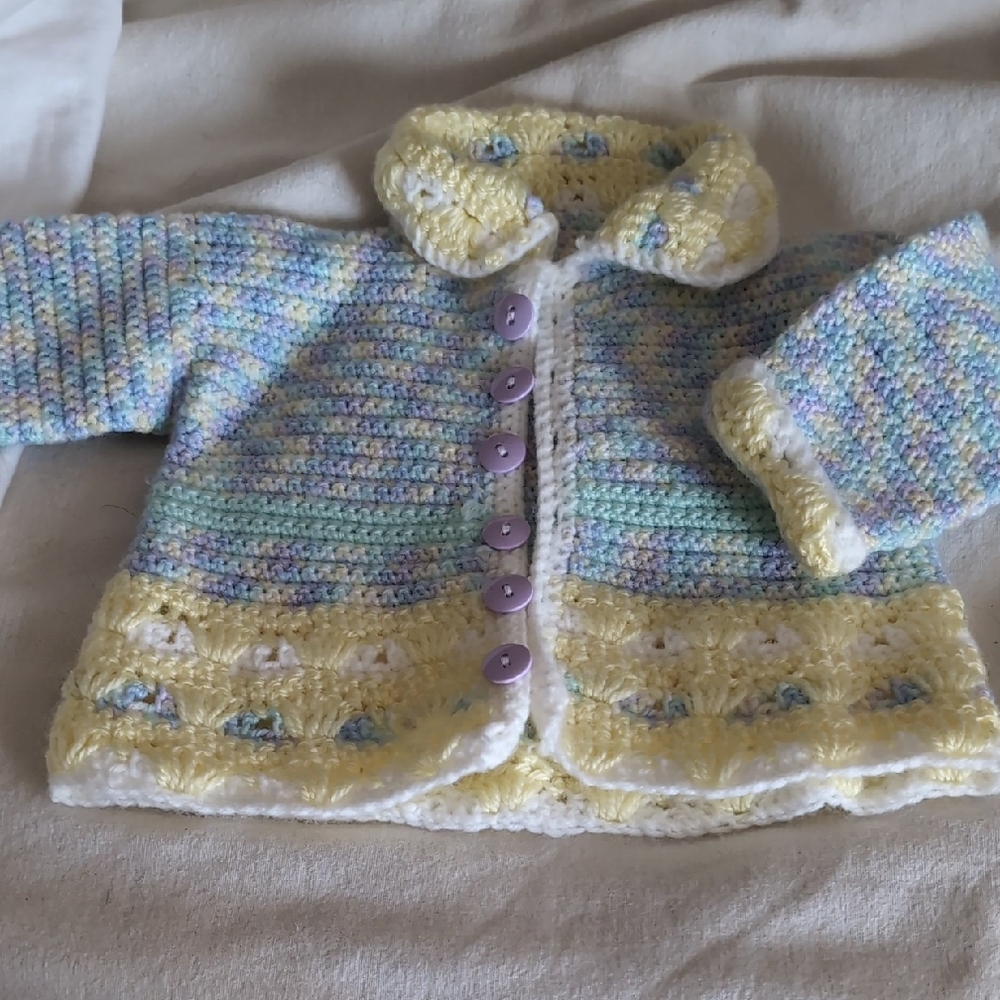 Handmade Pastel Crochet Baby Cardigan with Buttons